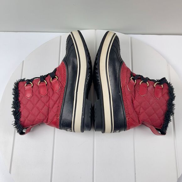 Sorel Tivoli Red Wmns Sz 6 Diamond Quilted Faux Fur Lined Snow Boots Waterproof - Picture 5 of 8